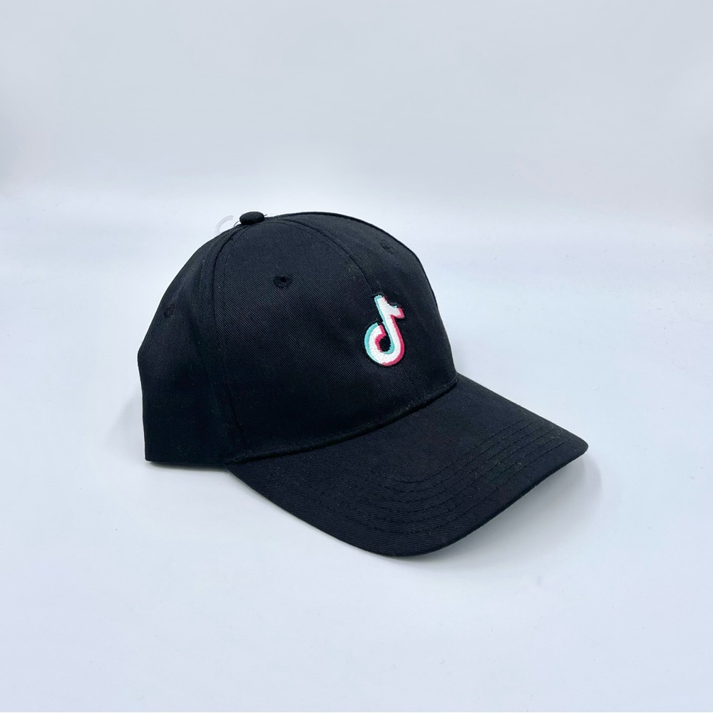 NEW TikTok Embroidered Logo Promotional StrapBack Black Hat Cap Adult OSFM